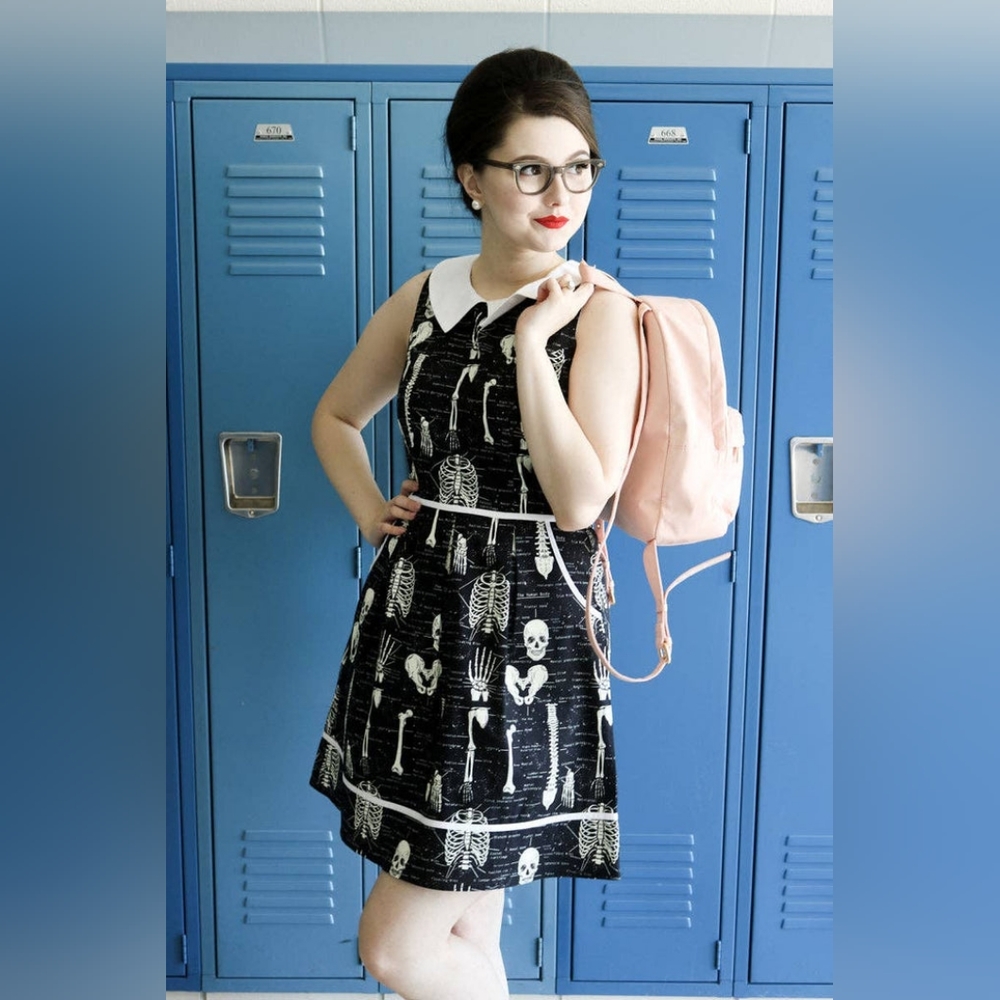 Modcloth Folter Anatomical Skeleton Dress Collar Vintage Style S